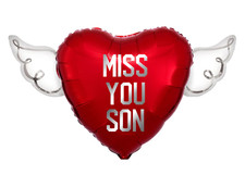Miss You Son Heavenly Balloons heart shaped with angel wings Red 