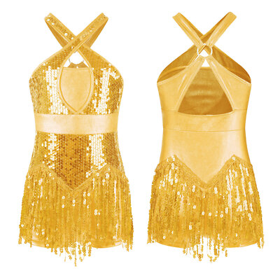 Kinder Mädchen Trikots Lateinisch Bodysuit Glänzend Overall Cha-Cha Outfit Netz