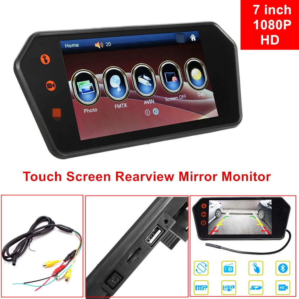 Car 7 inch HD Touch Screen Rearview Mirror Monitor Contact Bluetooth FM MP5 Kit