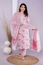 Indian Women Girl Beautiful cotton pink printed Kurti with paint with dupatta