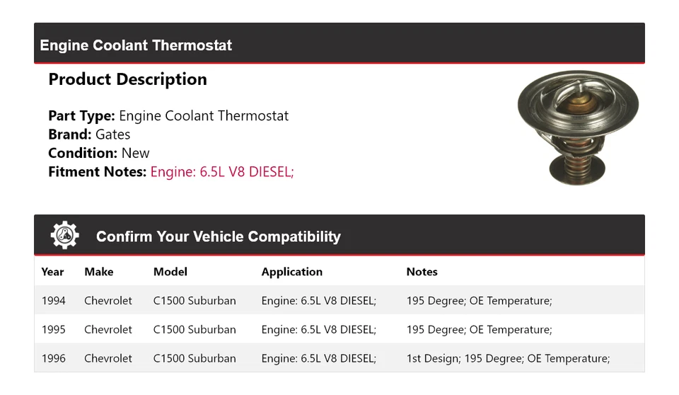 Puertas termostato refrigerante motor suburban Chevrolet C1500 1994-1996 1995 Foto 2 de 4