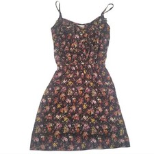 American Rag Black and Pink Floral Spaghetti Strap Sundress With Ruffle