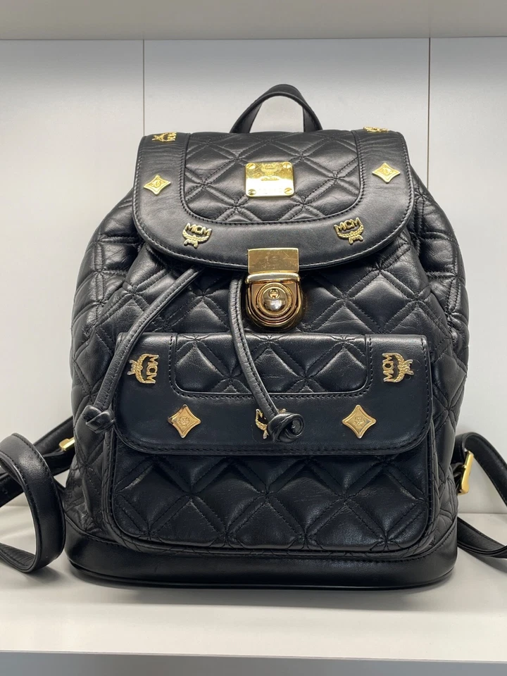 MCM Quilt Black Leather Backpack Vintage - Image 2 of 4