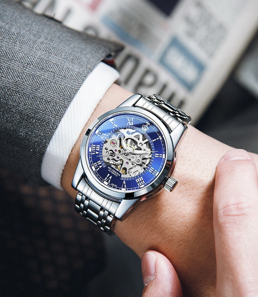 Moda Hombre Esqueleto Cuerda Automática Reloj Mecánico Steampunk  Foto 3 de 4