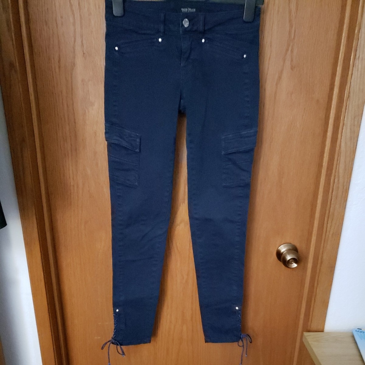 White House Black Market Women's Skinny Leg Jeans Navy Lace Up