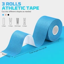 3 Rolls Kinesiology Tape,3 Color 2 Inch x 16.4 Feet Uncut Sports Tape Waterproof