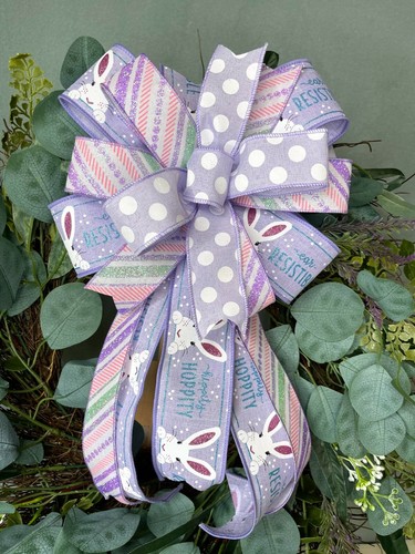Spring Easter Bunny Basket Gift Lantern Mailbox Wreath Bow, Spring Easter Decor - Picture 7 of 7