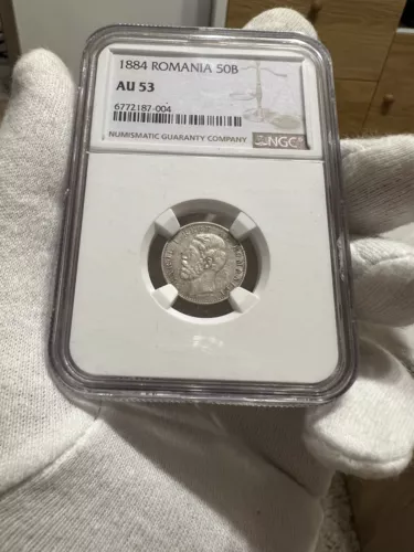 50 Bani 1884 Silver, Romania NGC AU53