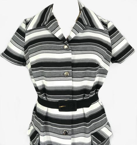 Camisa De Colección Años 70 Mod Hob Nobber Rayas Poliéster Vestido Cambio Botón Plateado M/L - Imagen 3 de 5