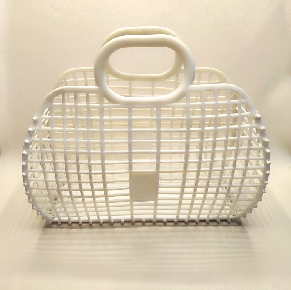 Bolsa vintage años 60 cesta plástico blanco playa Rockabilly pin-up kitsch Foto 2 de 4