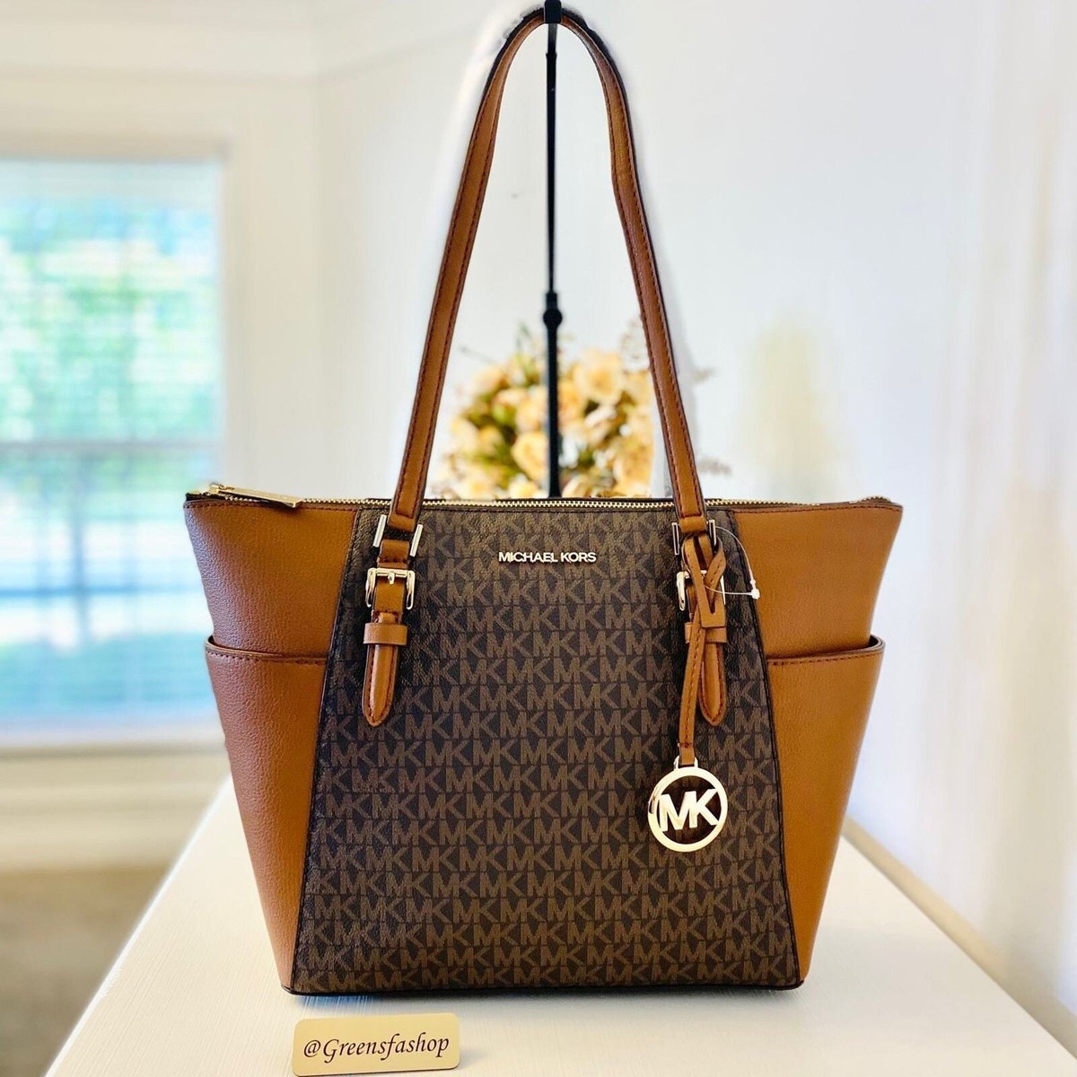 Michael Kors Charlotte Top Zip Tote shoulder bag brown | eBay