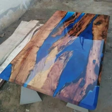 Blue Epoxy Resin Dining Top Table, Mid Century Modern Arts Table, Home Decors