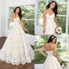 Boho White Wedding Dresses Sweetheart Neck Sleeveless Lace applique Bridal Gowns