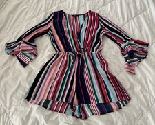 Women's Romper 3/4 Bell Sleeves, Multicolor Stripe, Size XS, EXPRESS