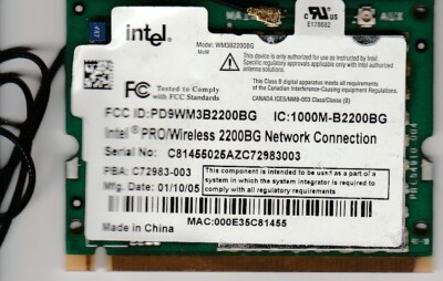 Fujitsu Siemens AMILO Pro 2510 Intel Pro Wireless 2200 BG Network Connection 