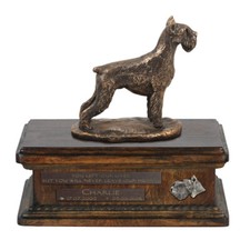 Schnauzer I - urn for dog ashes, personalized urn with a statue, wooden urn with