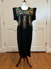 Mexican black dress, Oaxaca dress, hand embroidery dress.