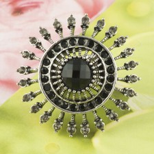 Silver Tone Black Rhinestone Crystal Celebrity Style Stretch Fashion Ring