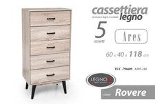 MOBILE ARES CASSETTIERA 5 CASSETTI IN LEGNO COLORE ROVERE 60*40*118CM TCC-796609