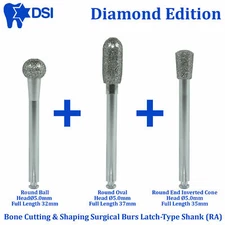 DSI Dental Bone Cutting & Shaping Surgical Diamond Burs Cutter Set Of 3 Pcs