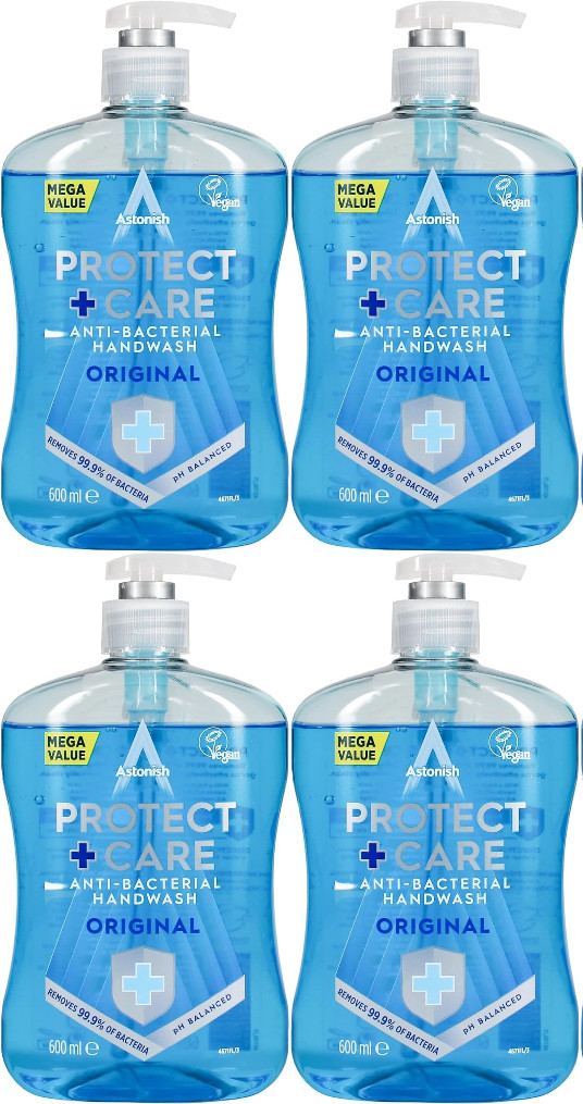 4x Astonish Protect & Care Anti-Bacterial Hand Wash Moisturiser 600ml - Original