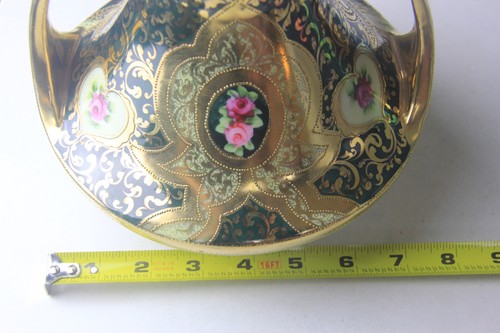Nippon Hand Painted Footed Double Handles Porcelain Vase w/ Heavy Gold Gilt Deco - Picture 22 of 22