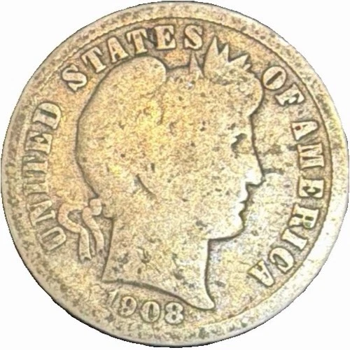 1908 Barber Dime-Coin pictured is what you will receive