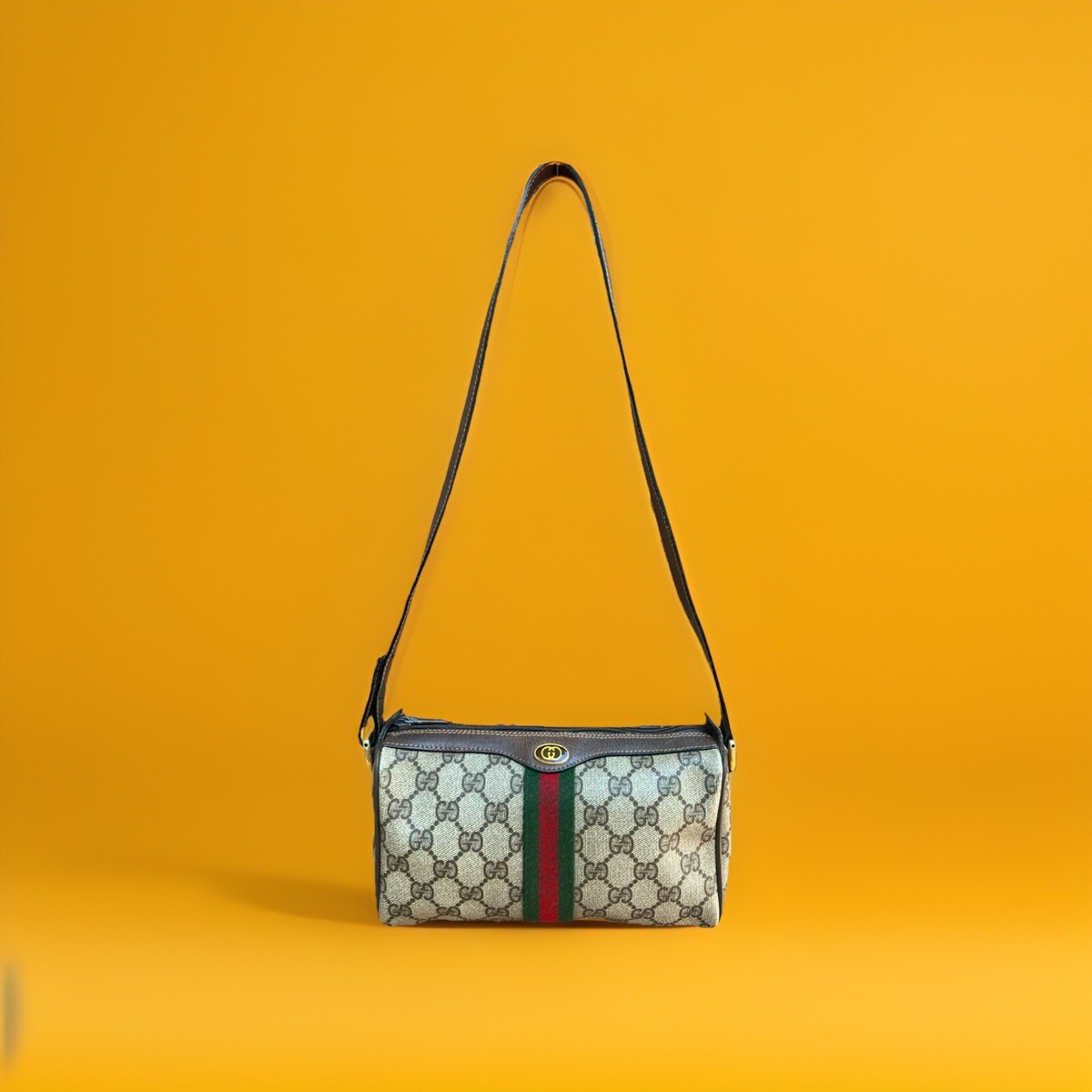 Vintage Gucci Monogram GG Red Green Stripe Crossbody Bag Authentic