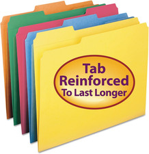 File Folder, Reinforced 1/3-Cut Tab, Letter Size, Assorted Colors, 100 per Box 