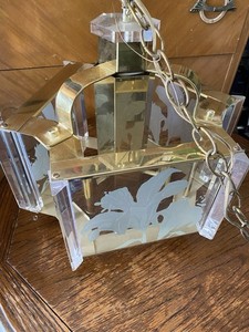 Vintage Fredrick Raymond Lily Etched Glass, Lucite&Brass hanging light