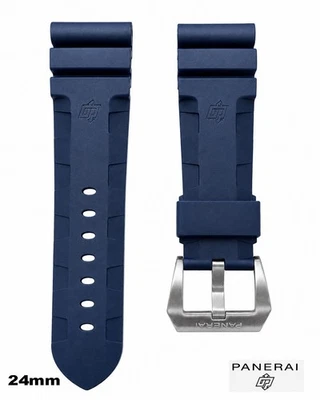 Bracelet Montre Panerai 24MM Caoutchouc Bleu Marine OEM Authentique Avec Boucle - Photo 1/3