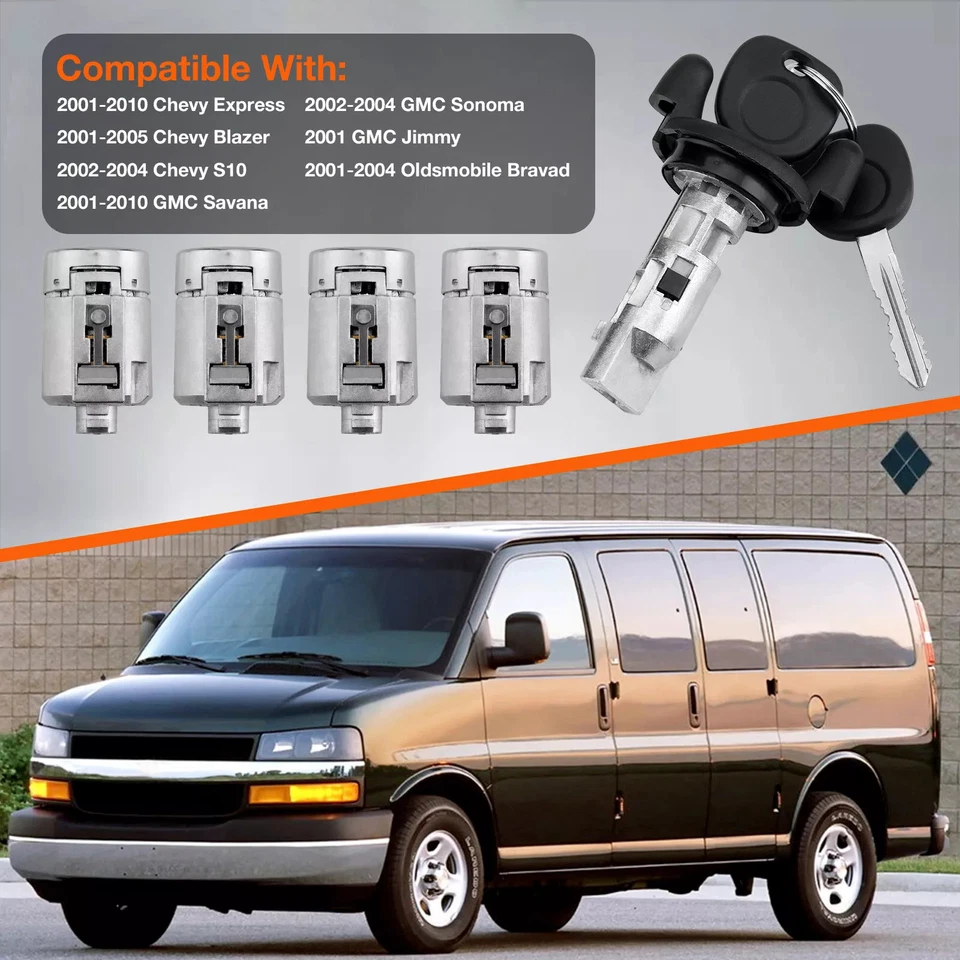 Door Lock Cylinders w/ Keys For 2001-10 GMC Chevy Savana Express 1500 2500 3500 - Imagem 2 de 4