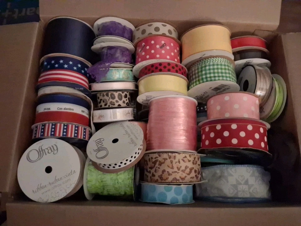 *Box Of Crafting Ribbon* Lot Of 67, Random Mix, Various Colors, New And Used - Image 2 of 3