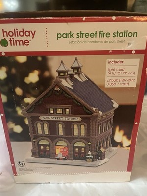 Holiday Time Park Street Fire Station Lighted Christmas Village House Box