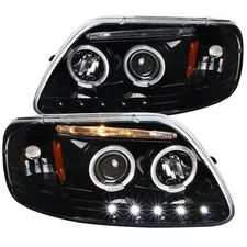 Jet Black Fits 1997-2003 Ford F150 Expedition Led Halo Projector Headlights Lamp