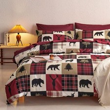 - Rustic Comforter Set, Cabin Christmas Lodge Western Country Bear Deer Moose...