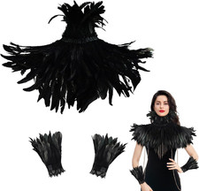 2 PCS Feather Shawl, Gothic Black Feather Shrug Cape with Gloves for Women for H