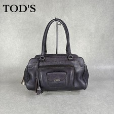 Tod's Navy Leather Handbag Tote Bowling Bag Double Handles Auth