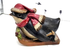 TII Collection Resin Penguin on Sled Figurine Red Scarf Winter Christmas Decor