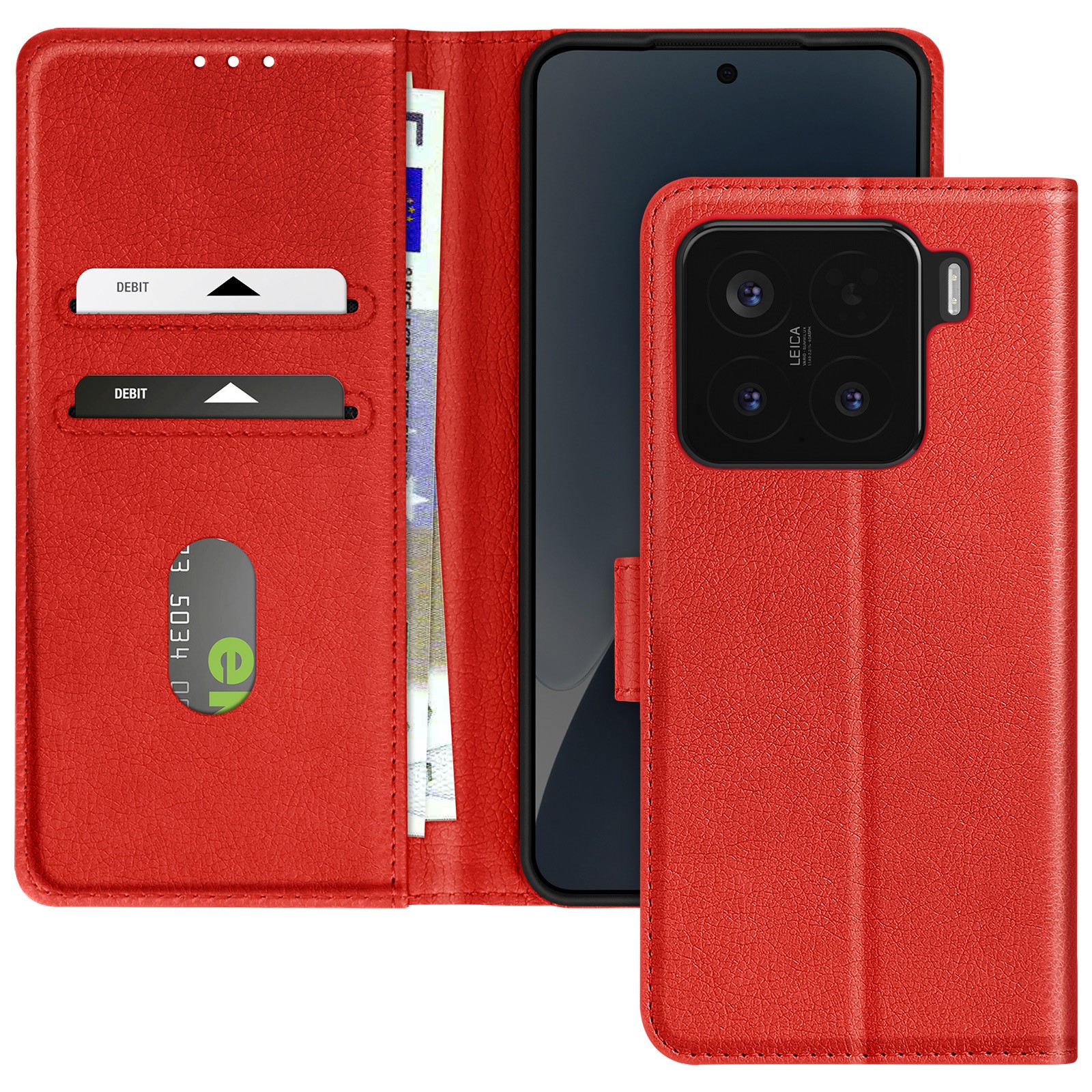 Coque Xiaomi 15 Avizar rouge à clapet pour regarder vos séries en voyage avec option portefeuille