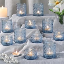 20 Pcs Blue Votive Candle Holders Glass Tea Light Candle Holder Bulk