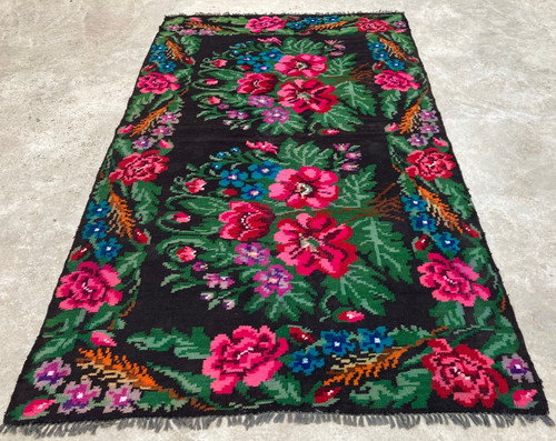 Vintage Traditional Handmade Lovely Romanian Floral Floor Rug Carpet 249x146 cm