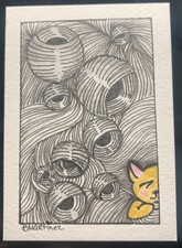 ACEO Original Cat Peaking Out With Yarn