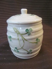 Belleek Ireland Barrel Jam Pot w/Lid~Covered Jar Jelly Honey Mustard~6th mark