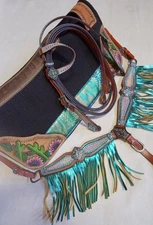 Western Show Barrel PONY Saddle Pad Sunflower Metallic & Glitter Headstall Bp