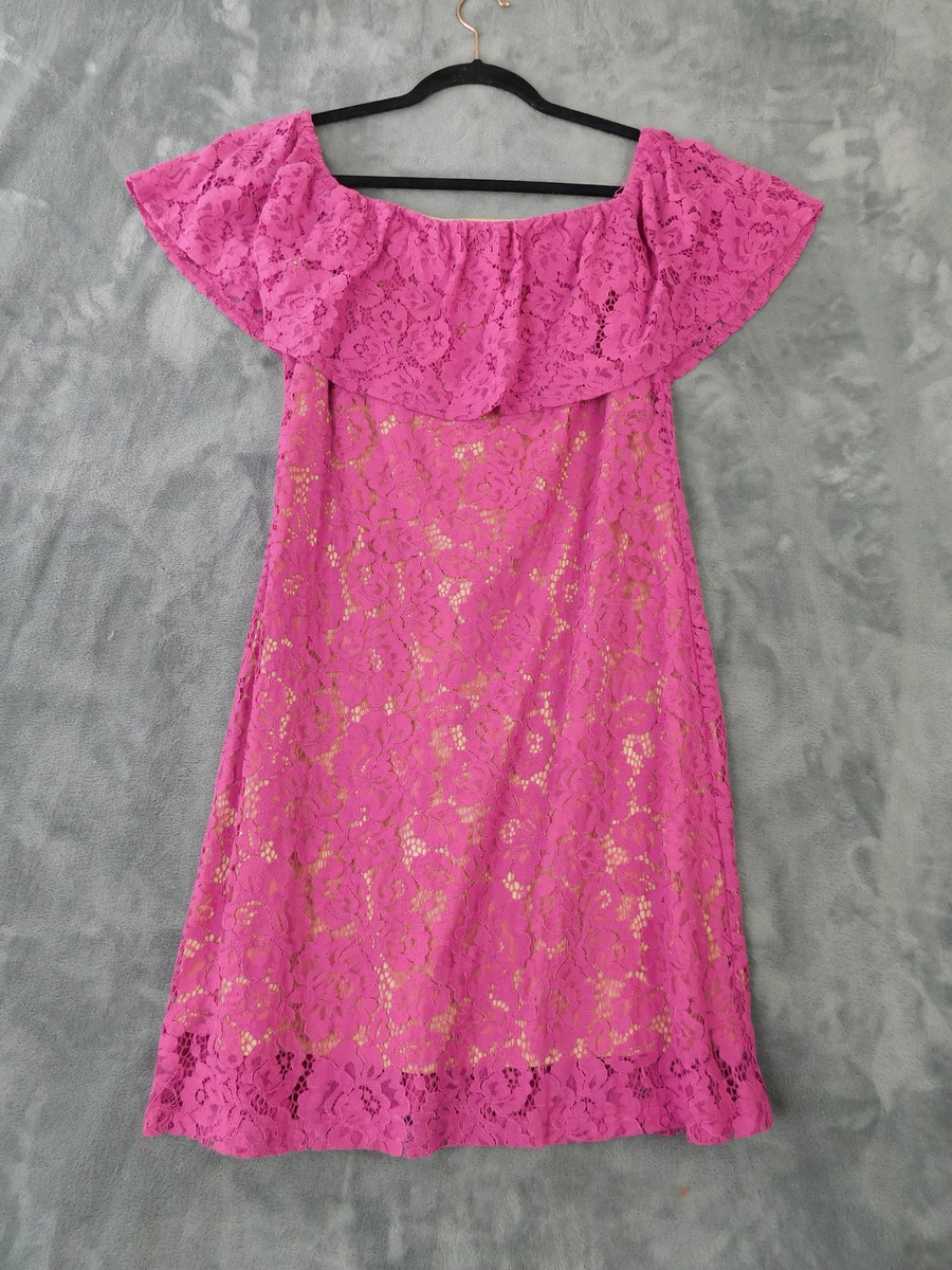 Eliza J Dress Womens 8 Pink Lace Off Shoulder Ruffle Shift Cocktail Coastal Eliza J Dress Womens 8 Pink Lace Off Shoulder Ruffle Shift Cocktail Coastal
