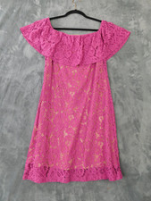 Eliza J Dress Womens 8 Pink Lace Off Shoulder Ruffle Shift Cocktail Coastal