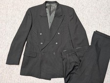 vintage 2PC SUIT double breasted 44L 34x32 dark green WOOL houndstooth 1990s