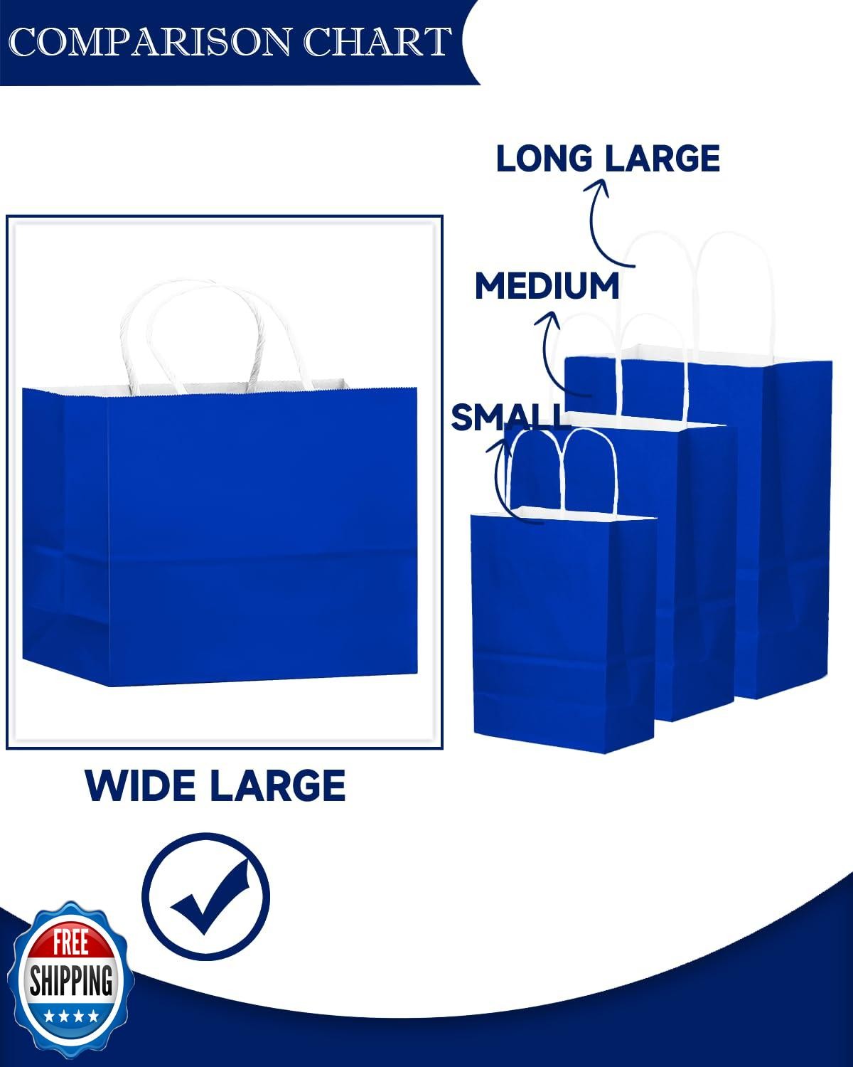 qiqee 50-Packs Diamond Blue Paper Gift Bags with Handles Bulk 12.6"x4.3"x10" 