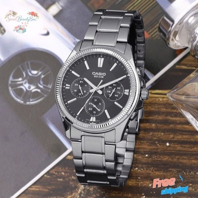 Casio MTP-1375D-1AVDF Analog Watch Black Dial SS Band Day Date 50M WR